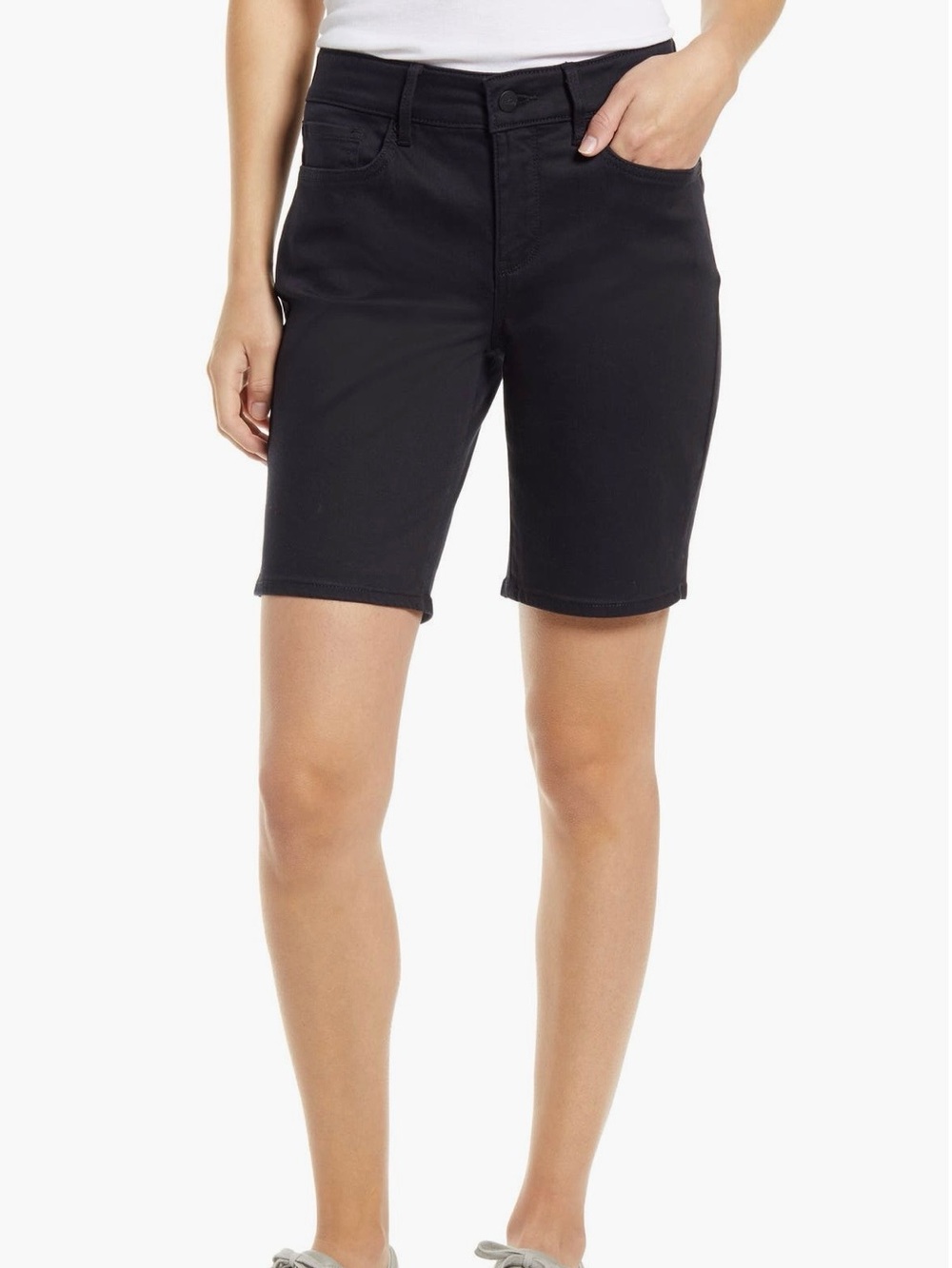 NYDJ Black Ella Side Slit Stretch Denim Bermuda Shorts